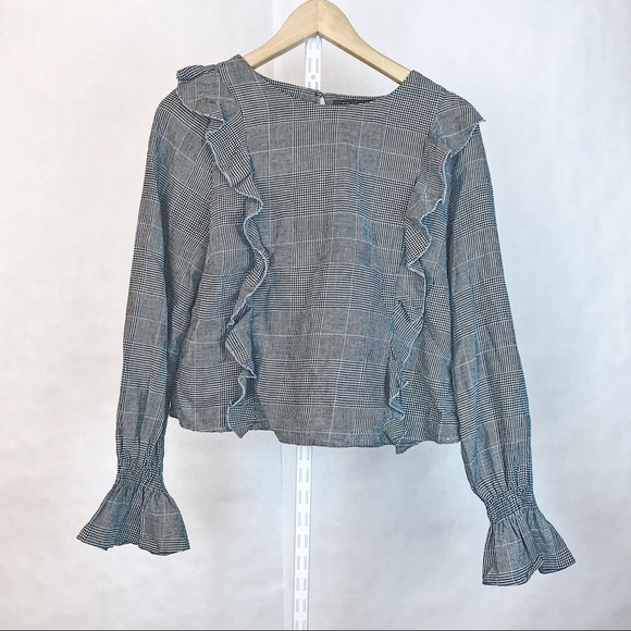 Romeo & Juliet Couture Tops - {ROMEO & JULIET} Glen Plaid Ruffle Blouse